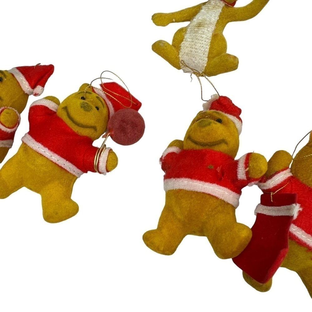 Vintage 70s Walt Disney 7 Winnie the Pooh flocked ornaments Eeyore Owl Set Lot - Picture 4 of 11